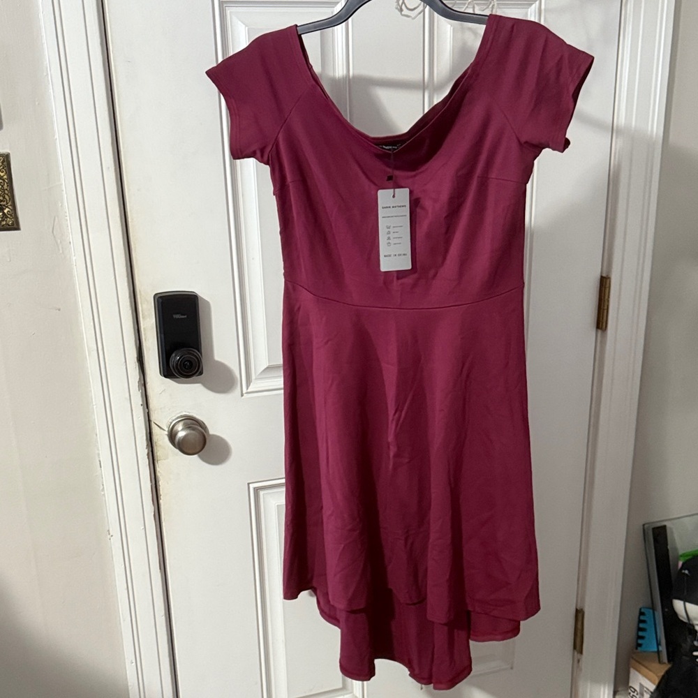 Chic Burgendy High-Low Women's Dress